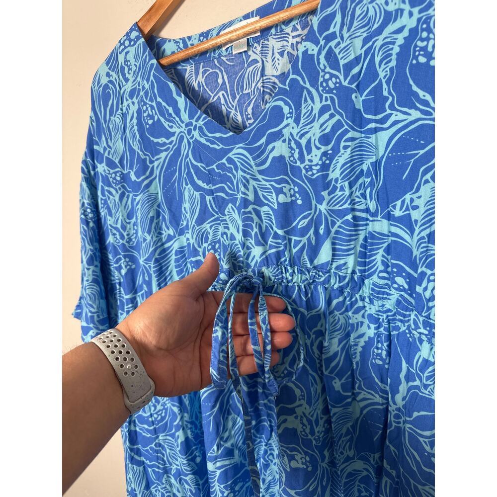 Escapada Beach Swim Cover Up Poncho Top Blue Floral Womens L/XL - Picture 2 of 7